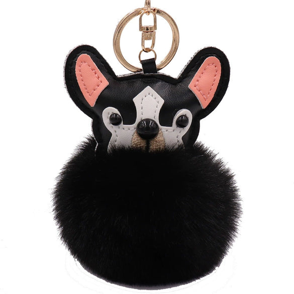 Leather Puppy Fur Ball Plush Keychain Pendant Modern Simplicity Style