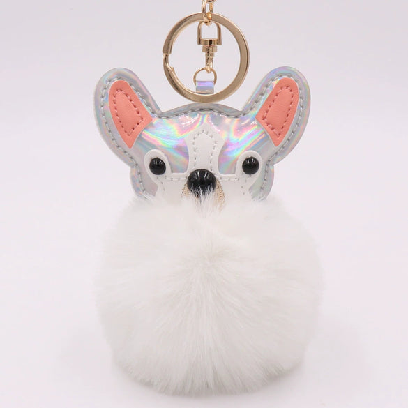 Leather Puppy Fur Ball Plush Keychain Pendant Modern Simplicity Style