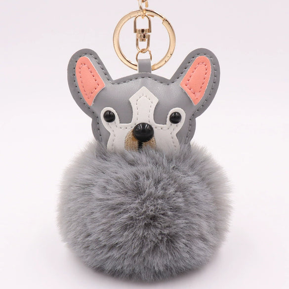Leather Puppy Fur Ball Plush Keychain Pendant Modern Simplicity Style