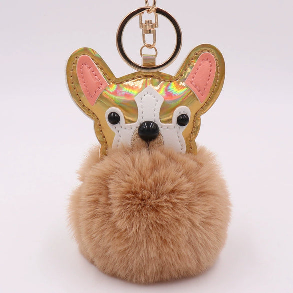 Leather Puppy Fur Ball Plush Keychain Pendant Modern Simplicity Style