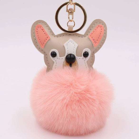 Leather Puppy Fur Ball Plush Keychain Pendant Modern Simplicity Style