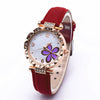 Leather Quartz Watch Set With Alloy Case Imitation Leather Strap Round Dial Starry Sky Pattern For Women