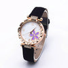 Leather Quartz Watch Set With Alloy Case Imitation Leather Strap Round Dial Starry Sky Pattern For Women