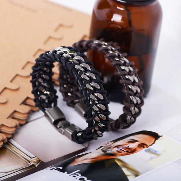 Leather Retro Weaving Geometric Unisex Men's Bracelet