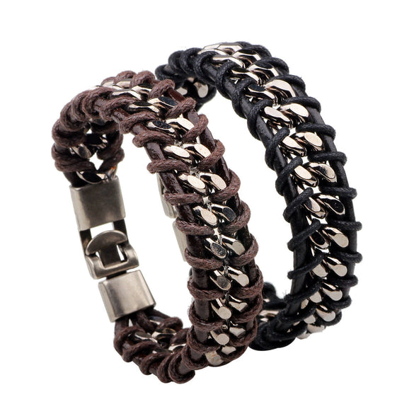 Leather Retro Weaving Geometric Unisex Men's Bracelet