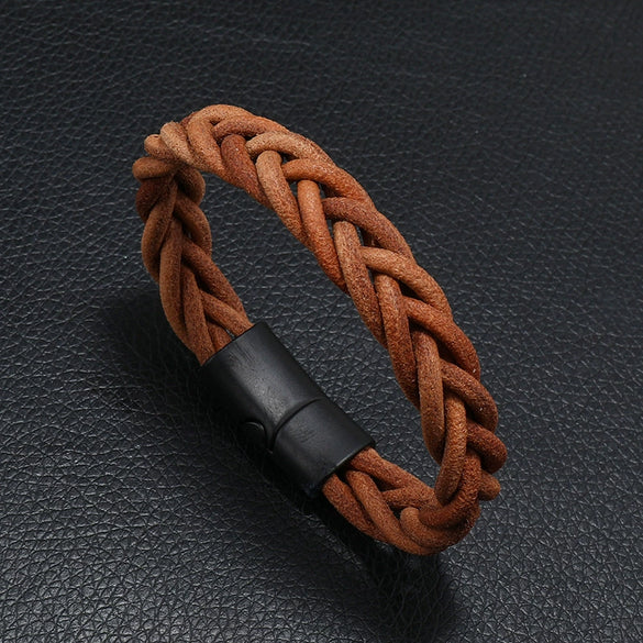 Leather Rope Bracelet Handwoven Retro Geometric Style For Men