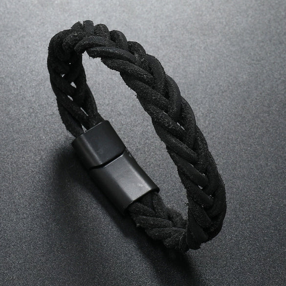 Leather Rope Bracelet Handwoven Retro Geometric Style For Men