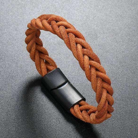 Leather Rope Bracelet Handwoven Retro Geometric Style For Men