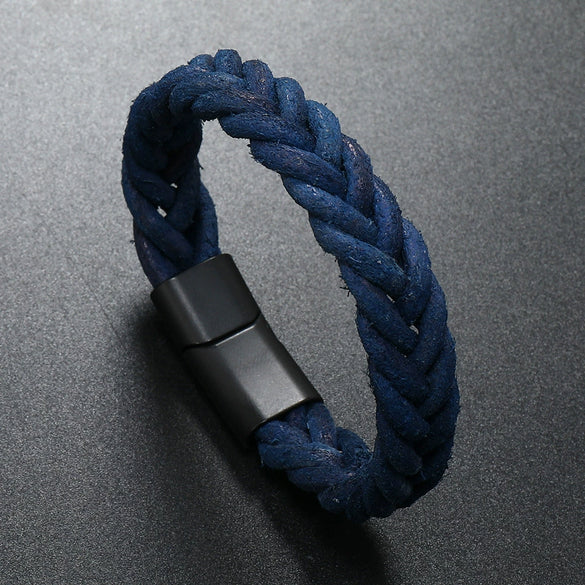 Leather Rope Bracelet Handwoven Retro Geometric Style For Men