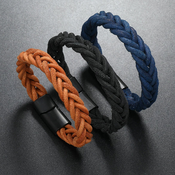 Leather Rope Bracelet Handwoven Retro Geometric Style For Men