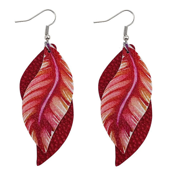 Leather Sshaped Feather Print Earrings For Women