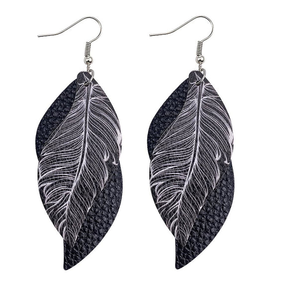 Leather Sshaped Feather Print Earrings For Women