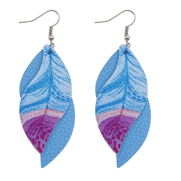 Leather Sshaped Feather Print Earrings For Women