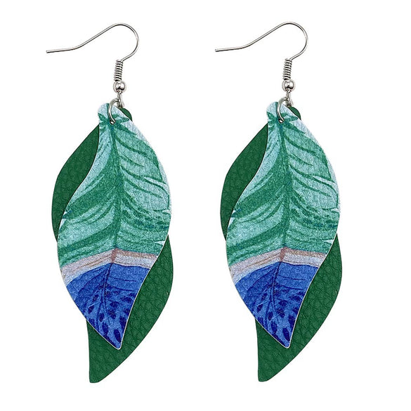 Leather Sshaped Feather Print Earrings For Women
