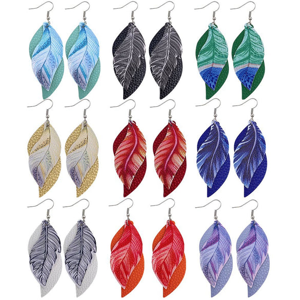 Leather Sshaped Feather Print Earrings For Women