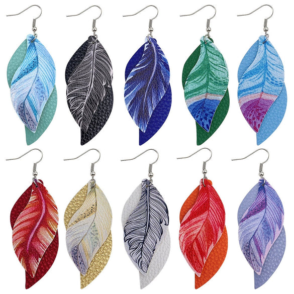 Leather Sshaped Feather Print Earrings For Women