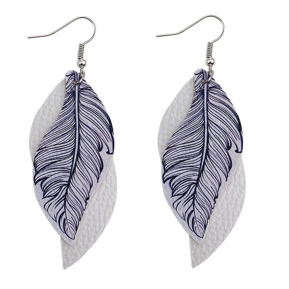 Leather Sshaped Feather Print Earrings For Women
