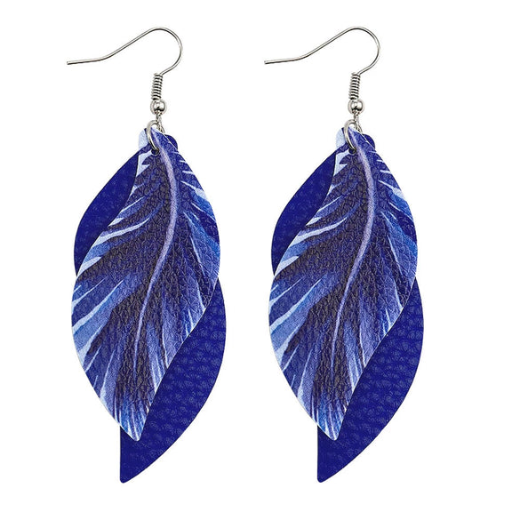 Leather Sshaped Feather Print Earrings For Women