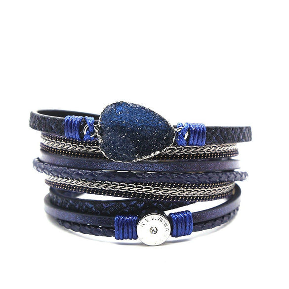 Leather Stainless Steel Geometric Shapes Woven Bracelet Jewelry With Electroplating Treatment