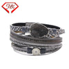 Leather Stainless Steel Geometric Shapes Woven Bracelet Jewelry With Electroplating Treatment