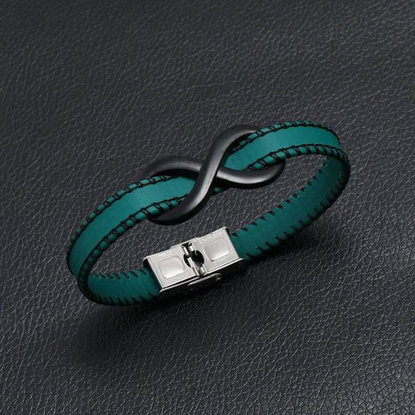 Leather Stainless Steel Hand Knitted Hiphop Infinite Symbol Men's Bracelet Jewelry