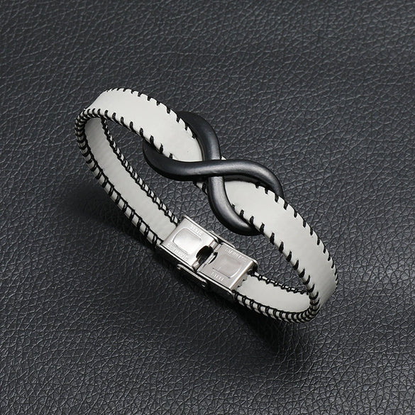 Leather Stainless Steel Hand Knitted Hiphop Infinite Symbol Men's Bracelet Jewelry