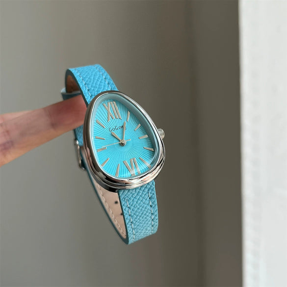 Leather Strap Women Quartz Watch Alloy Case Rose Gold Buckle Round Dial Leisure Style