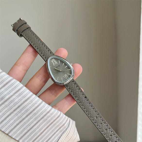 Leather Strap Women Quartz Watch Alloy Case Rose Gold Buckle Round Dial Leisure Style