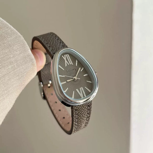 Leather Strap Women Quartz Watch Alloy Case Rose Gold Buckle Round Dial Leisure Style