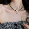 Leather Sweater Chain With Diamondembedded Digital Flower Pattern Electroplated Allmatching For Women