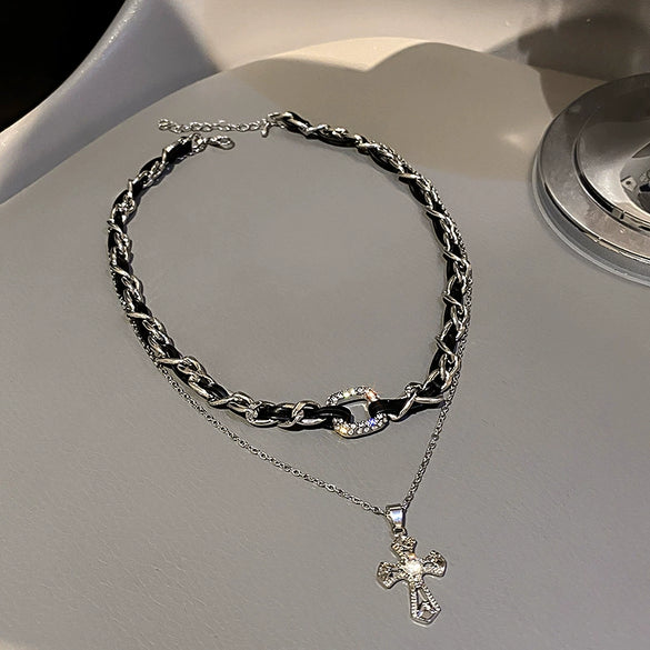 Leather Sweater Chain With Diamondembedded Digital Flower Pattern Electroplated Allmatching For Women
