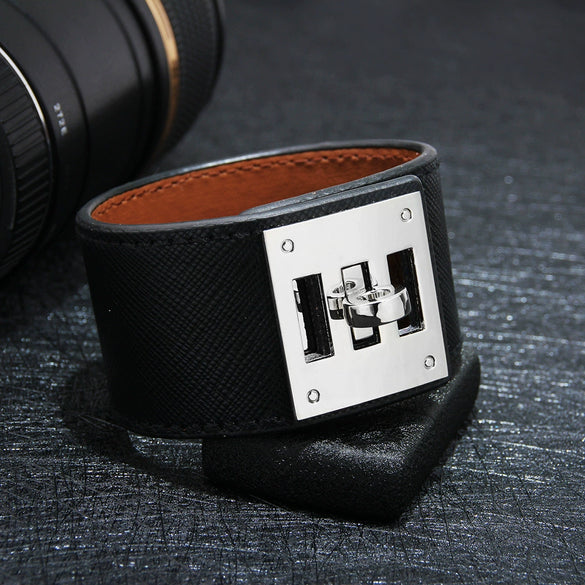 Leather Wide Bracelet Fashion Geometric Style Hand Jewelry