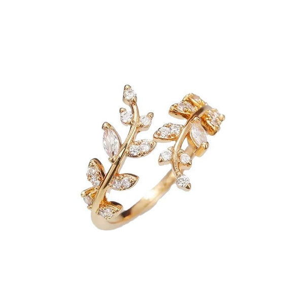 Leaves Ring Copper Inlaid Zircon Unisex Cool Style Hand Ornament