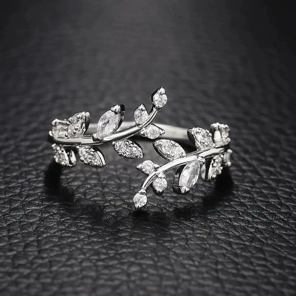 Leaves Ring Copper Inlaid Zircon Unisex Cool Style Hand Ornament