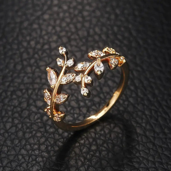 Leaves Ring Copper Inlaid Zircon Unisex Cool Style Hand Ornament