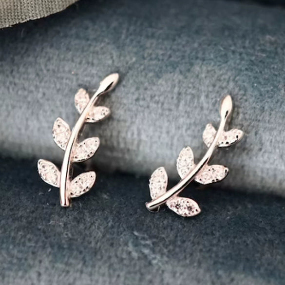 Leaves Shape Copper Earrings With Zircon Light Luxury Style