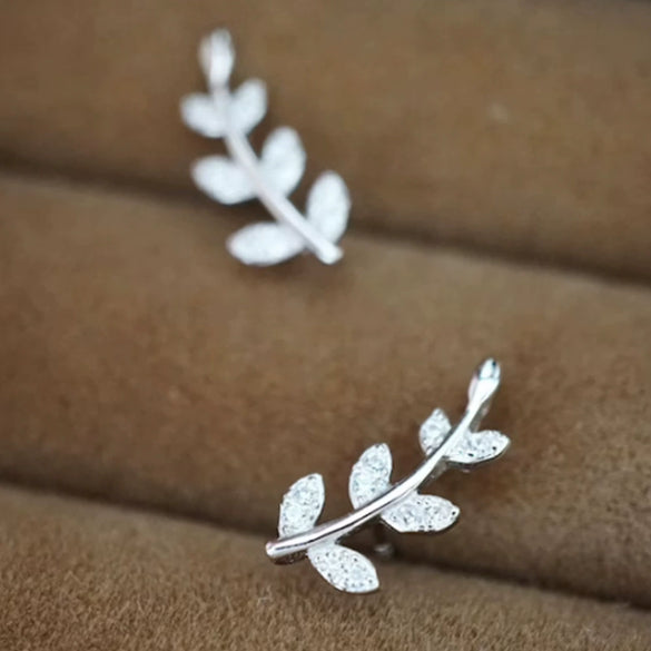 Leaves Shape Copper Earrings With Zircon Light Luxury Style