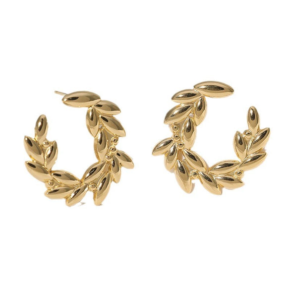 Leaves Stainless Steel Ear Studs For Women With Electroplating Treatment Simple Style