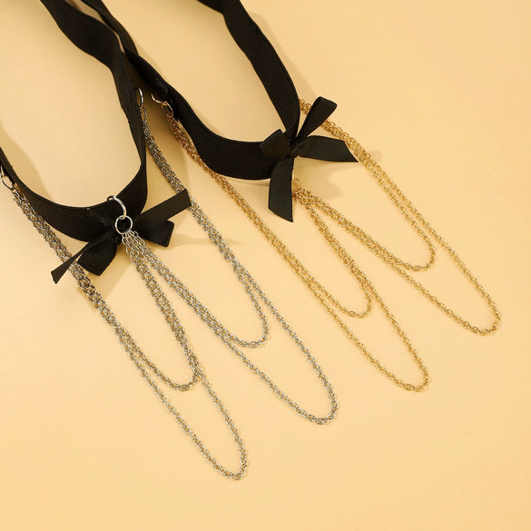 Leg Chain Bow Love Cross Elastic Band Tassel Sexy