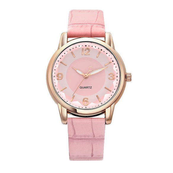 Leisure Alloy And Imitation Leather Women's Watch With Round Dial And Pin Buckle