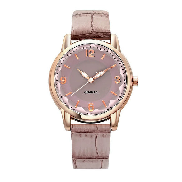 Leisure Alloy And Imitation Leather Women's Watch With Round Dial And Pin Buckle