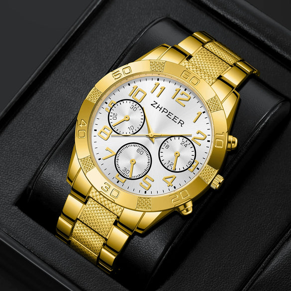 Leisure Alloy Band Round Dial Quartz Watch For Men