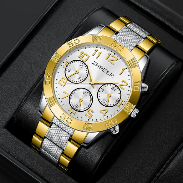 Leisure Alloy Band Round Dial Quartz Watch For Men