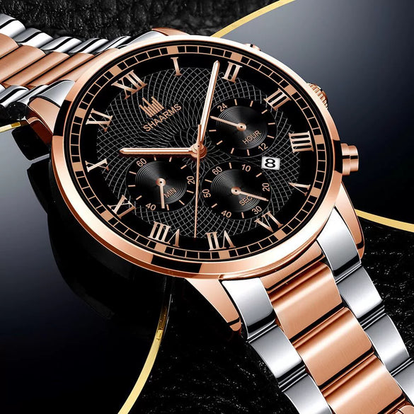 Leisure Alloy Belt Quartz Watch With Round Dial And Horseshoe Buckle For Men