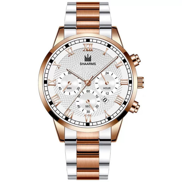 Leisure Alloy Belt Quartz Watch With Round Dial And Horseshoe Buckle For Men