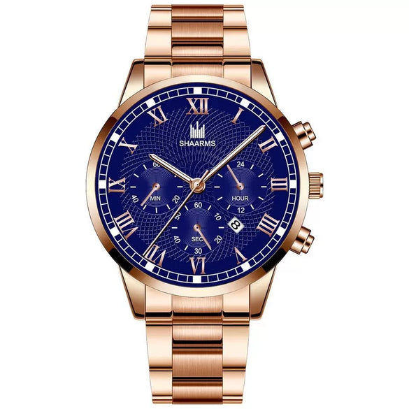 Leisure Alloy Belt Quartz Watch With Round Dial And Horseshoe Buckle For Men