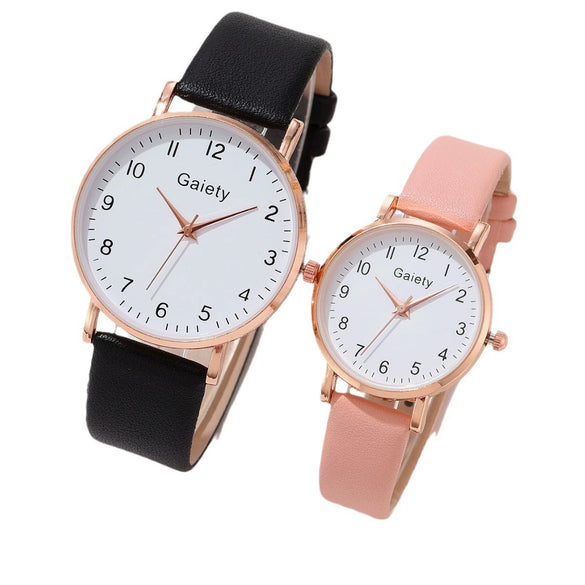 Leisure Alloy Case Imitation Leather Strap Round Dial Quartz Watches For Men And Women