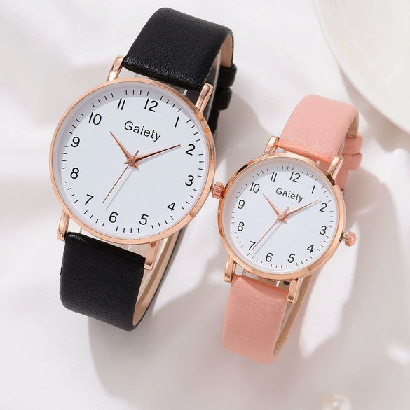 Leisure Alloy Case Imitation Leather Strap Round Dial Quartz Watches For Men And Women