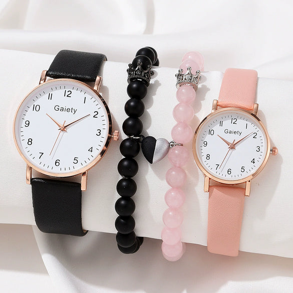 Leisure Alloy Case Imitation Leather Strap Round Dial Quartz Watches For Men And Women