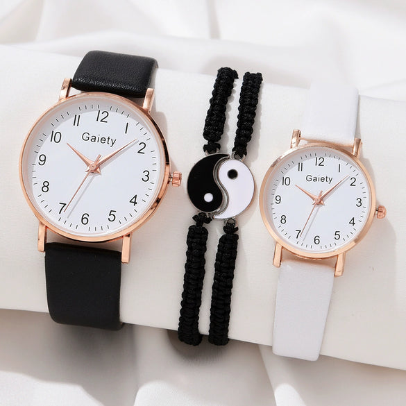 Leisure Alloy Case Imitation Leather Strap Round Dial Quartz Watches For Men And Women